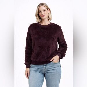 Love tree Purple faux fur sweater with elastic waist and cuffs in size M